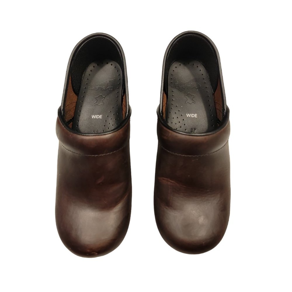 DANSKO Size 37 Wide Womens Shoes Brown Leather Clog Mules
